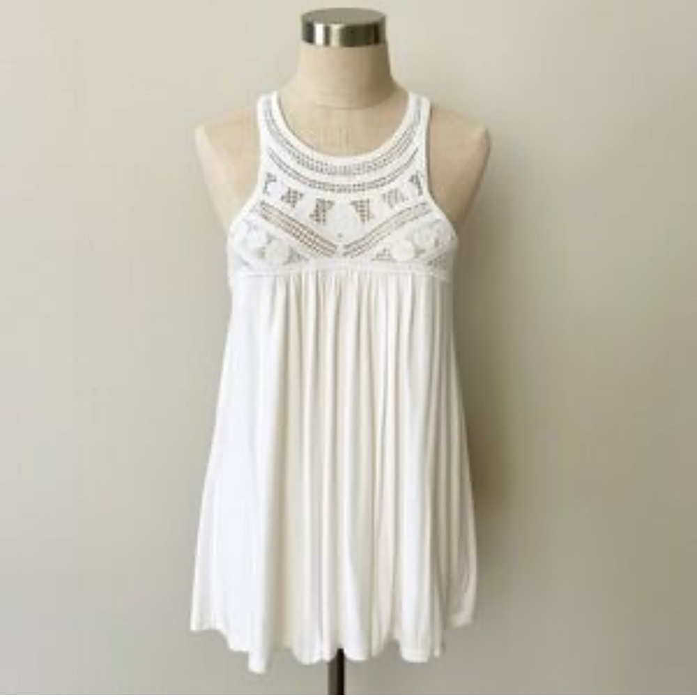 POL Cream Lace Detail Top